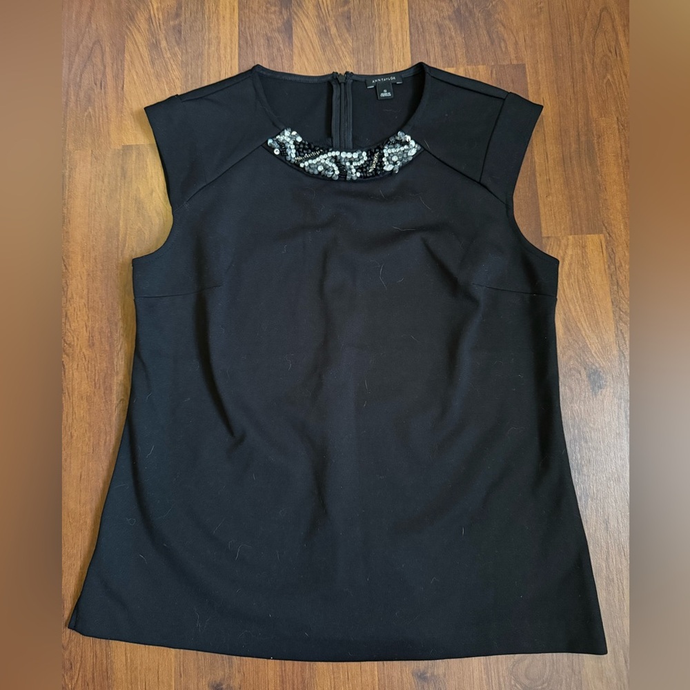 Ann Taylor Black Sleeveless Top with Beaded Detail Size Small